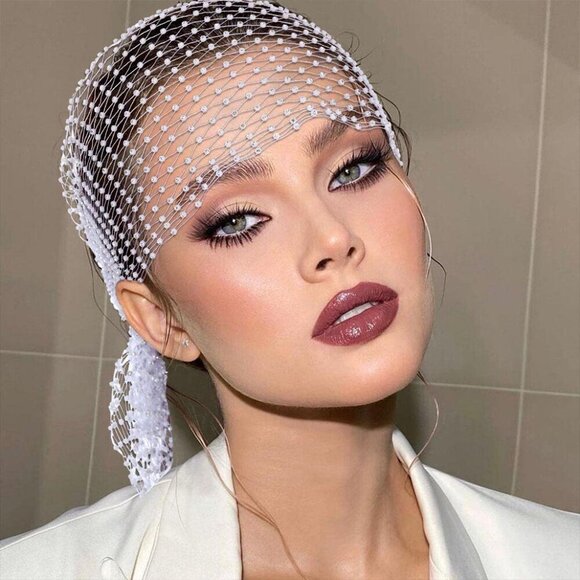 Rhinestone Head Scarf White Rave Headbands Jewelry Bling Turban for Women main image 4